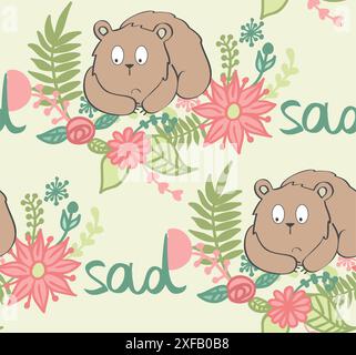 vector illustration of a cartoon sad bear. Stock Vector