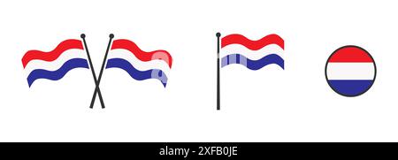 Flag of Netherlands. Waving flag of Netherlands. Holland, Dutch. Round icon. Flat vector illustartion. Stock Vector