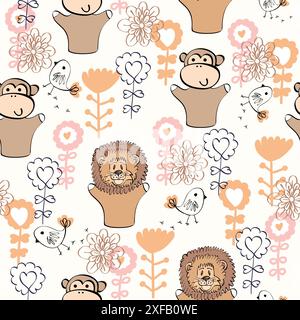 Seamless pattern. Hand puppet of dolls in puppet theater Stock Vector