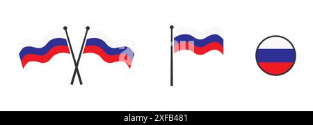 Flag of Russia. Waving flag of  Russia. Round icon. Flat vector illustartion. Stock Vector