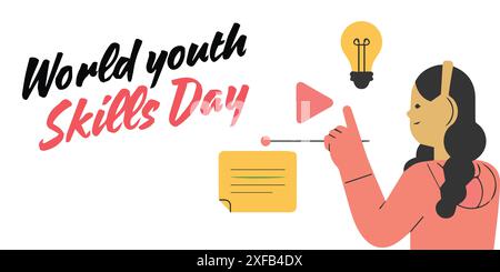 World Youth Skills Day, Video Icon And Lesion HandSet, Like A Improved Skill. Stock Vector