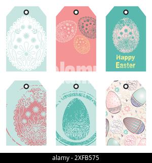 Easter tag collection with bunnies and Easter eggs. Happy Easter Stock Vector