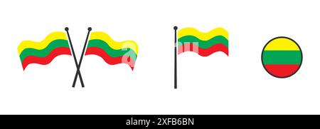 Flag of Lithuania. Waving flag of  Lithuania. Round icon. Flat vector illustartion. Stock Vector