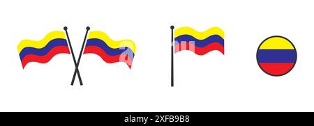 Flag of Colombia. Waving flag of  Colombia. Round icon. Flat vector illustartion. Stock Vector