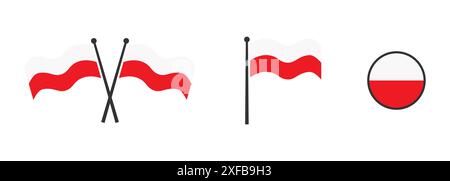 Flag of Poland. Waving flag of  Poland. Round icon. Flat vector illustartion. Stock Vector