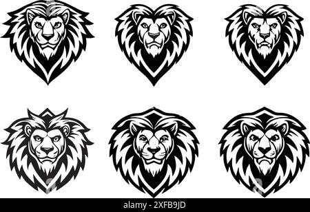 Lion mascot Logo Set Vector Stock Vector