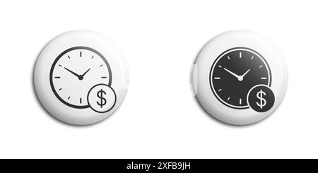Dollar coin with clock icon. Time is money concept. Watch with dollar sign. Vector illustration Stock Vector