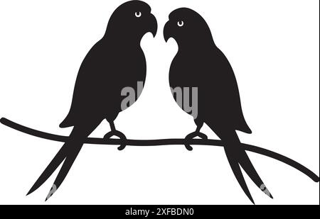 Couple parrot bird Two birds perched on a tree branch lovebirds parrots silhouette Stock Vector