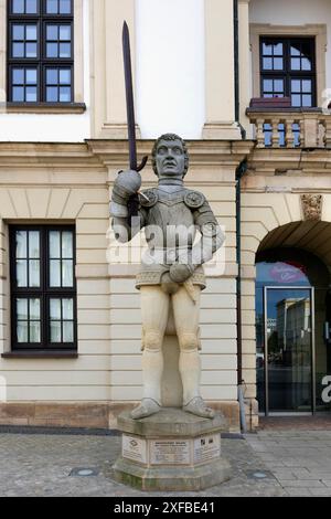 Roland statue in front of the City Hall, Magdeburg, Saxony Anhalt, Germany Stock Photo