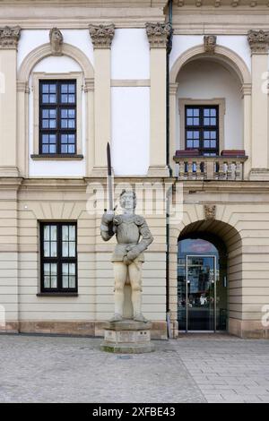 Roland statue in front of the City Hall, Magdeburg, Saxony Anhalt, Germany Stock Photo