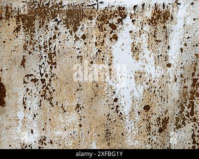 Metal surface with a white coating that rusts with age Stock Photo