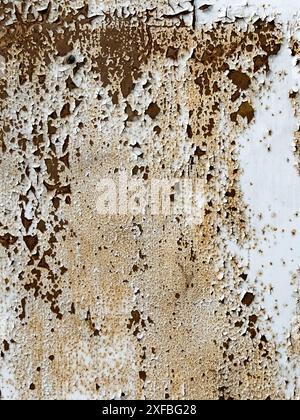 Metal surface with a white coating that rusts with age Stock Photo
