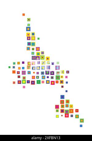 Symbol Map of the Province Newfoundland and Labrador (Canada). Abstract map showing the state/province with a pattern of overlapping colorful squares Stock Vector