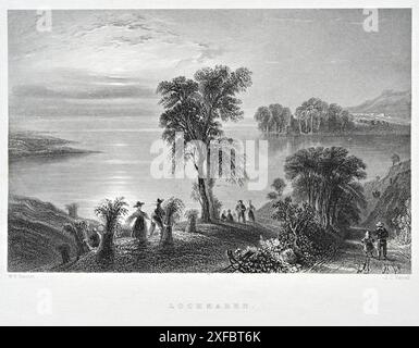 Lochmaben and castle loch, Scotland, vintage engraving from 1800s Stock Photo