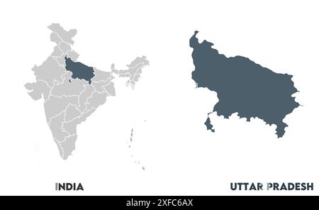 Uttar pradesh Map1, State of India, Republic of India, government, Political map, modern map, Indian flag, vector illustration Stock Vector