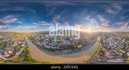 360 degree panoramic view of Mtacminda. Kura. Mtkvari. Tbilisi Georgia Dron image with 3D spherical air panorama with 360 degree viewing angle. Old Town.  Ready for virtual realit