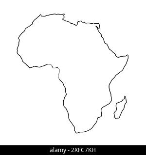 Africa hand drawn map, continent silhouette, stylized contour borders, black line. Stock Vector
