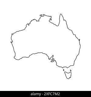 Australia hand drawn map, continent silhouette, stylized contour borders, black line. Stock Vector