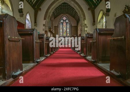 Looking towards the East window  of St John The Evangelist church, Langcliffe, near Settle, North Yorkshire Stock Photo