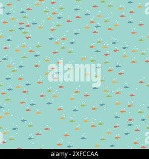 Fish in a Simple Colorful Seamless Pattern Design Stock Vector
