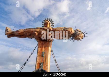 summit Schönfeldspitze in mountain range Steinernes Meer, summit cross showing Virgin Mary cradling the dead body of Jesus a wooden PietÃ  Steinernes Stock Photo