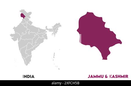 Jammu and Kashmir Map1, State of India, Republic of India, government, Political map, modern map, Indian flag, vector illustration Stock Vector