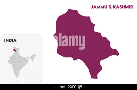 Jammu and Kashmir State Map1, State of India, Republic of India, government, Political map, modern map, Indian flag, vector illustration Stock Vector