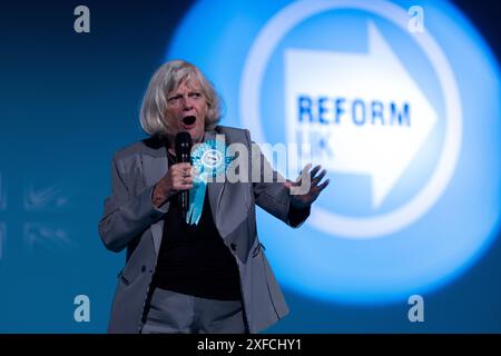 Ann Widdecombe speaking at ‘Rally for Reform' at Birmingham NEC, Reform UK leader's largest mass meeting of the campaign  on Sunday June 30th, 2024 Stock Photo