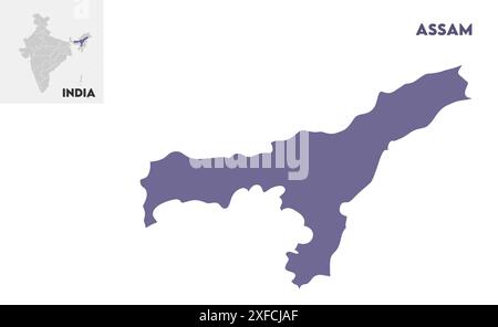 Assam administrative map1, State of India, Republic of India, government, Political map, modern map, Indian flag, vector illustration Stock Vector