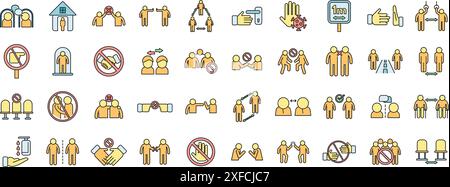Avoid contact icons set outline vector. Touch handle. Door surface thin line color flat on white Stock Vector