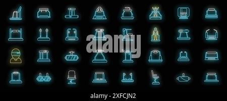 Vr platform icons set outline vector. Augmented reality. Digital cinema neon color on black Stock Vector