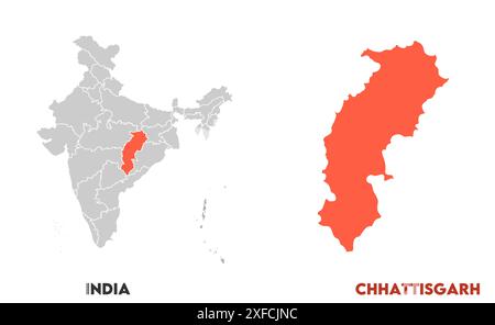 Chhattisgarh Map1, State of India, Republic of India, government, Political map, modern map, Indian flag, vector illustration Stock Vector