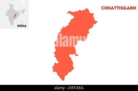 Chhattisgarh administrative map1, State of India, Republic of India, government, Political map, modern map, Indian flag, vector illustration Stock Vector