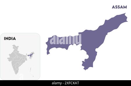 Assam State Map1, State of India, Republic of India, government, Political map, modern map, Indian flag, vector illustration Stock Vector