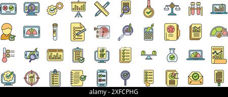 Benchmark testing icons set outline vector. Aspekt development. Expertise rating thin line color flat on white Stock Vector