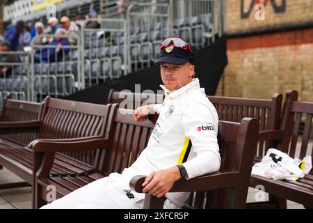 Cheltenham, UK, 2 July 2024. Gloucestershire's Ben Charlesworth during the Vitality County Championship Division Two match between Gloucestershire and Glamorgan. Credit: Robbie Stephenson/Gloucestershire Cricket/Alamy Live News Stock Photo