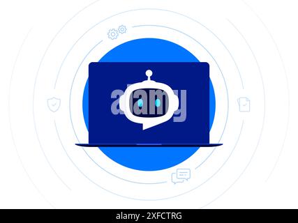 Robot head with speech bubble in laptop screen Stock Vector