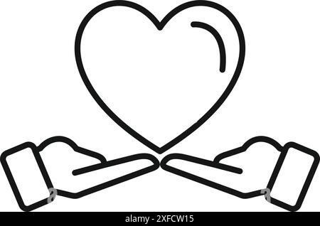 Line art drawing of two businessmen holding a heart together, perfect for illustrating concepts of love and business Stock Vector
