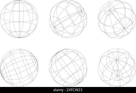 Globe grid spheres. 3D spheres wireframe. Vector illustration Stock Vector
