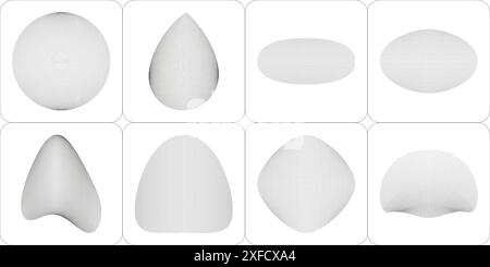 Wave line shapes. Abstract topography circles. Organic line pattern shapes. Vector outline illustrations set. Abstract woodcut black and white backgro Stock Vector