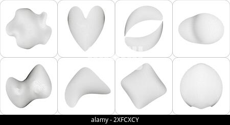 Wave line shapes. Abstract topography circles. Organic line pattern shapes. Vector outline illustrations set. Abstract woodcut black and white backgro Stock Vector