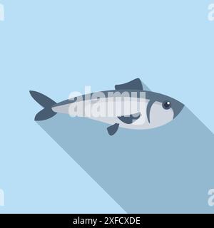 Minimalist illustration of a fish swimming underwater with a long shadow Stock Vector