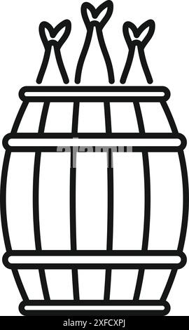 This simple, bold line art icon depicts fish being stored in a barrel, evoking traditional methods of food preservation Stock Vector
