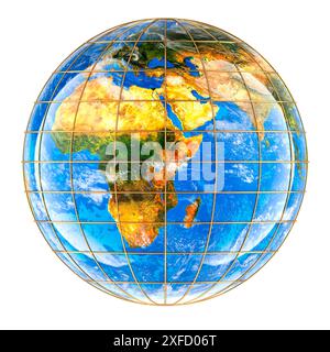 Earth Globe, view of Africa with meridians and parallels. 3d rendering isolated on white background Stock Photo