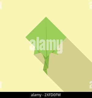 Green origami kite flying casting a long shadow on a yellow background Stock Vector