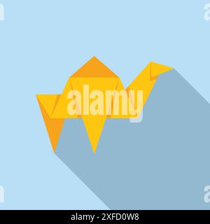 Yellow origami camel is standing, casting a shadow on a blue background Stock Vector