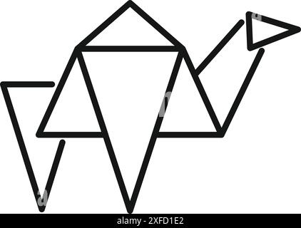 Line art illustration of a camel standing composed of triangles in origami style Stock Vector