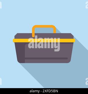Grey plastic toolbox with a yellow handle for storing and transporting tools Stock Vector