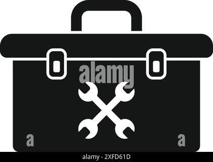 Black toolbox icon representing the concept of repairing and maintaining Stock Vector