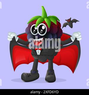 Cute blackberry character dressed as a vampire. Perfect for kids, merchandise and sticker, banner promotion or blog Stock Vector